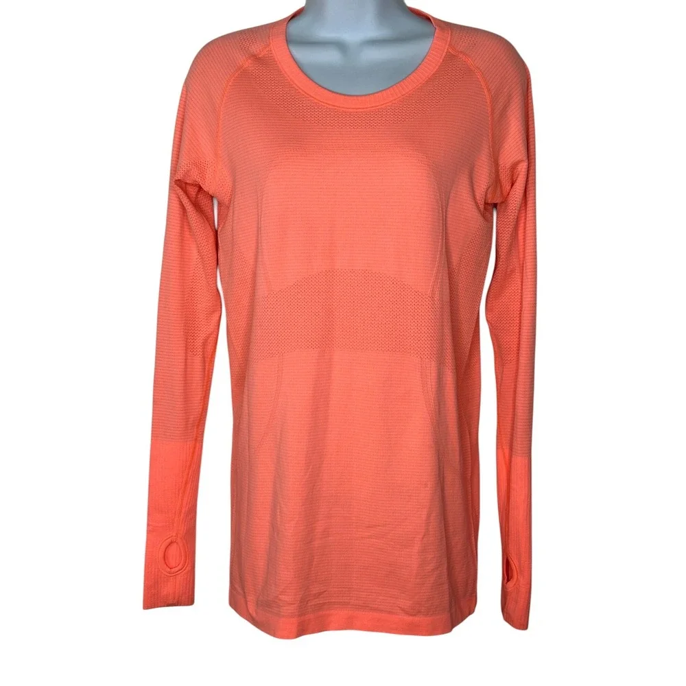 lululemon Swiftly Tech Long Sleeve 2.0 SZ 8 Coral Peach Athletic Running Shirt - Picture 2 of 7